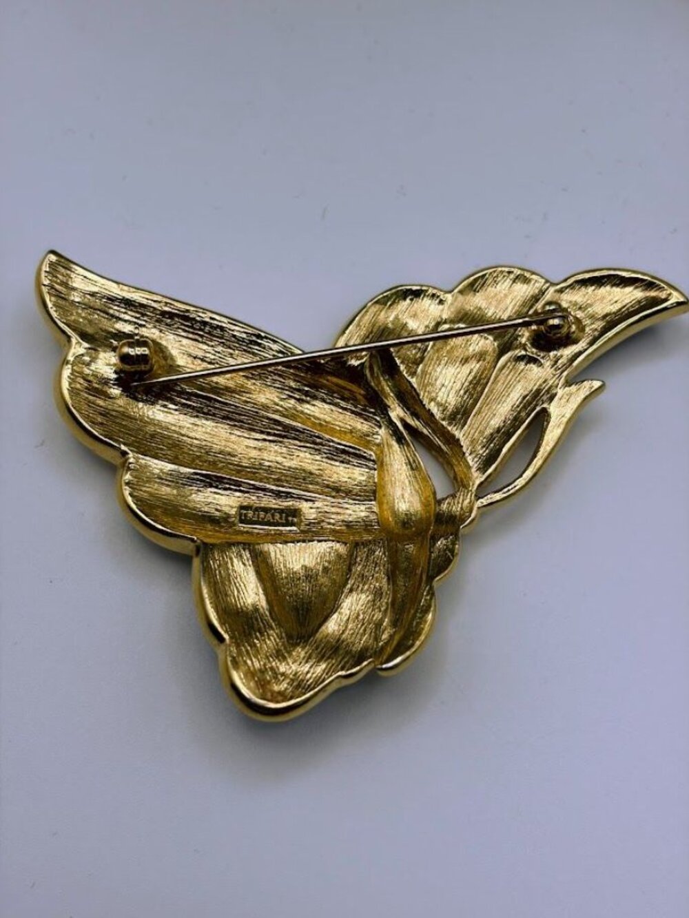Vintage Trifari Butterfly Necklace Brooch Earrings Set Black Enamel Faux Pearl - Picture 5 of 7